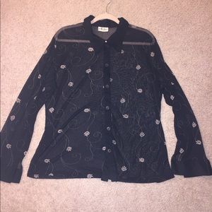 Black Sheer Floral Blouse